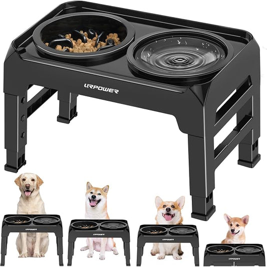 URPOWER Raised Dog Bowls 4 Height Adjustable Elevated Bowl Stand | Stainless Steel Water Bowl Non-Slip Dog Food Bowls Stand for Small Medium Large Dogs and Pets by URPOWER