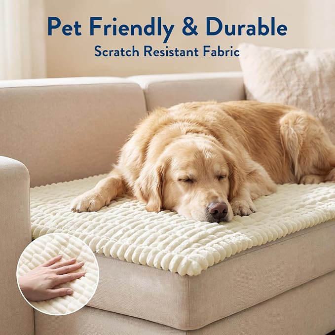 SureFit Couch Covers for Dogs,Non-Slip Washable Pet Friendly Sofa Protector | Non-Slip Paw Print Grip,Sofa Slipcovers for 2 Cushion Couch,Soft Thick Furniture Protector for Sofa Cushions(28“x60" Ivory) - Image 3