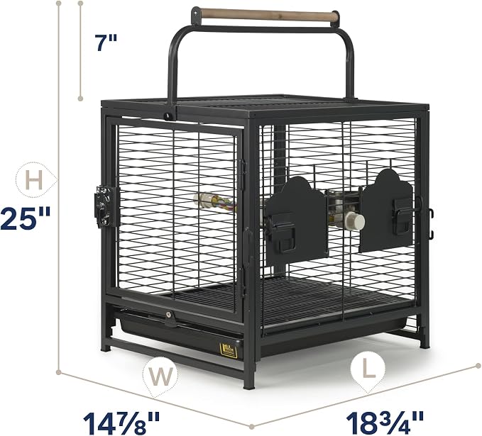Prevue Pet Products Playtop Travel Carrier - Outdoor Travel Bird Cage for Small Parrots & Birds, Front Facing Door, Rope Perch, Lightweight & Portable, Easy Transport - Black - Image 2