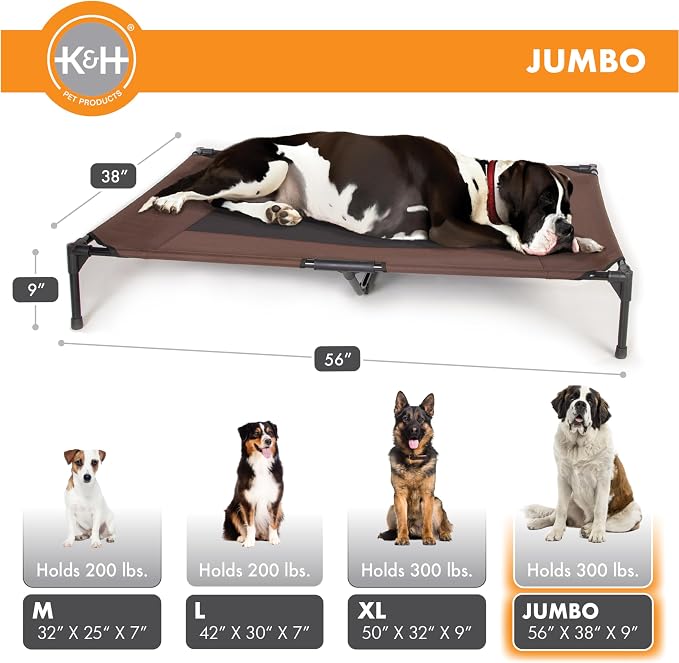 K&H Outdoor Elevated Dog Bed - Cooling Raised Dog Bed for Extra-Large & Giant Pets, Breathable Mesh Center Hammock Design, Indoor/Outdoor Washable Cover, Portable Metal Frame, Chocolate, Jumbo 56x38 - Image 4