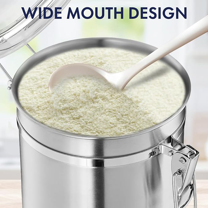 ENLOY 165oz Stainless Steel Airtight Canister for Kitchen, Large Flour Coffee Bean Tea Cereal Sugar Cookie Metal Food Storage Canisters with Clear Lid and Sturdy Locking Clamp (7.7 * 7.7 * 8.4in) - Image 4