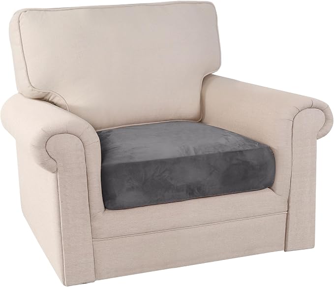 PrinceDeco Velvet Stretch Couch Cushion Cover, Sofa Slip Covers for Cushion Couch Chair Loveseat Sofa Furniture Protector Cushion Sofa Cover Each Width Up to 29.5", Grey - Image 8