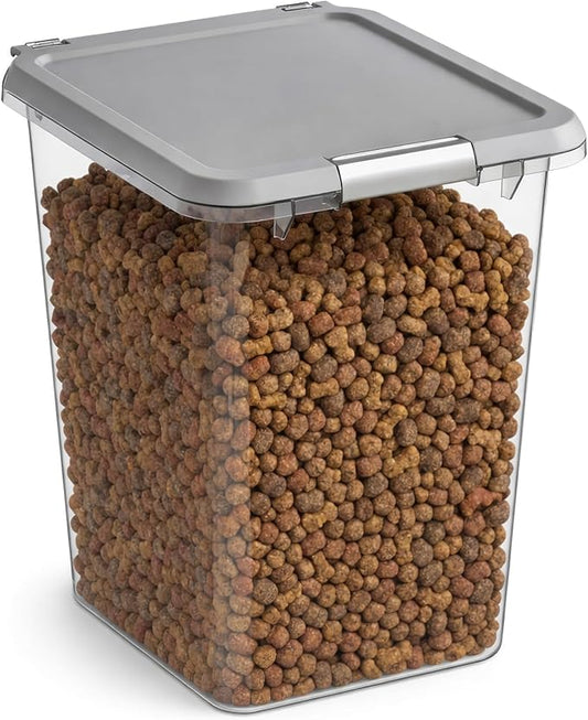 Mighty Tuff 35 lb Pet Food Storage Container with Airtight Lid, Clear | Secure lid clasp helps keep dog and cat food fresh while the clear container simplifies pantry organization. by MightyTuff