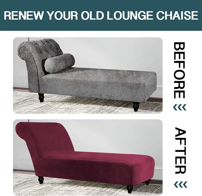 FantasDecor Chaise Lounge Velvet Luxury Covers for Living Room Indoor Stretch Slipcover for Chaise Lounge Ultra Soft Machine Washable, Burgundy - Image 5
