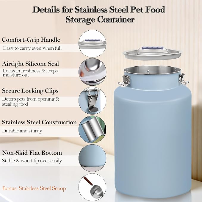 25 lb Stainless Steel Dog Food Storage Container, Airtight Metal Pet Food Canister with Lid & Scoop for Dog Cat Kibble, Heavy Duty for Daily Use, Keeps Kibble Fresh & Crunchy - Image 5
