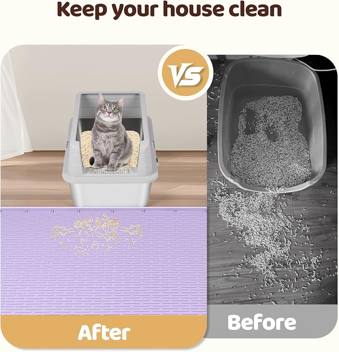 Silicone Cat Litter Mat for Litter Box 50”x35” Large Cat Mat, Purple | Waterproof, Non-Slip, Leak-Proof Rug Mat with Lip, Easy to Clean, Extra Large Litter Catcher Mat for Floor - Image 4