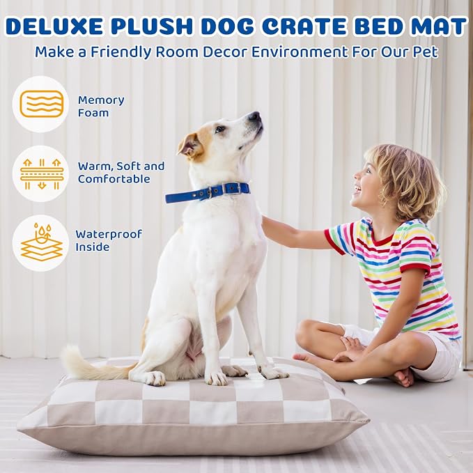 Medium Dog Bed with Removable Washable Cover for Small Dogs Deluxe Plush Dog Crate Beds Comfy Kennel Pad Waterproof Lining and Blue Gel Memory Foam Memory Foam（Brown 30 * 20 * 4in） - Image 2