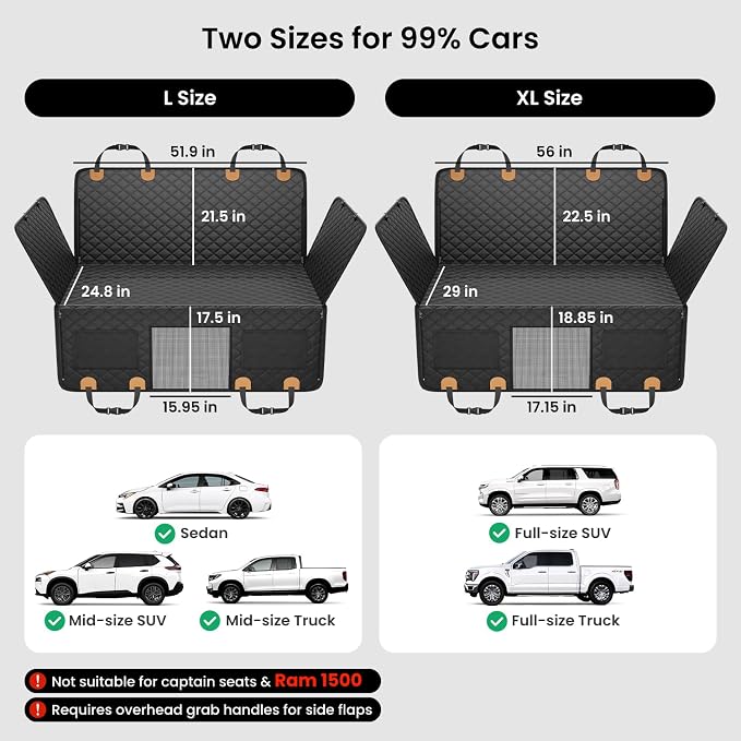 REEVAA Dog Car Seat Cover for Back Seat, Hard Bottom, L, Black+Orange | 450 lbs Extender, 45% More Space for 2-4 Large Dogs, Waterproof, Zippered Mesh Window, Fits for SUV Medium Truck - Image 6
