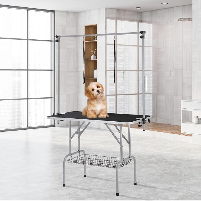 VEVOR Pet Grooming Table, 46 Inch Grooming Station with 2 Height Adjustable Arms, 330LBS Static Load Capacity, Foldable Dog Groom Station with No-Sit Haunch Holder with Loop, for Medium/Small Dogs - Image 8