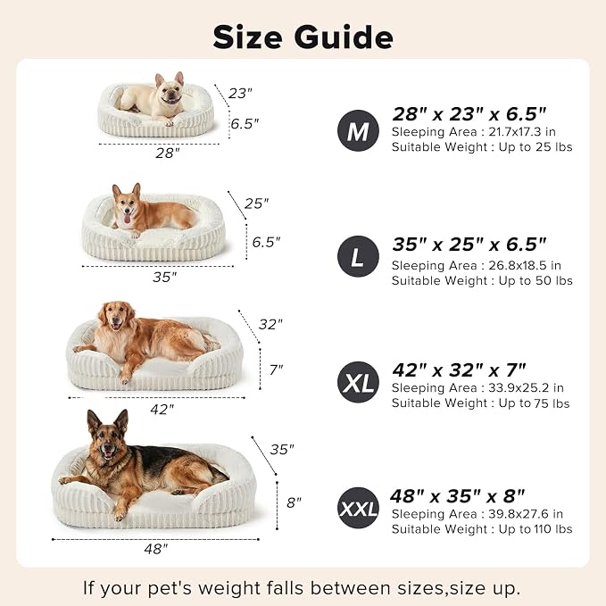 MIXJOY Orthopedic Dog Beds Large Sized Dog,Large Washable Dog Bed Waterproof Oval Dogs Bed with Removable Cover,Egg-Crate Foam Big Pet Bed Couch Sofa with Bolster Sides,Non-Slip Bottom,L 35"X25",White - Image 5