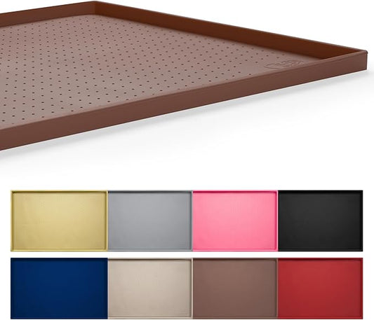 Hubulk Dog Feeding Mat,100% Waterproof Food Grade Silicone Pet Food and Water Bowl Placemat,Dishwasher, High Raised Edge to Prevent Spills,Nonslip Tray to Stop Messes on Floor（28"x18"x0.8", Brown） by Hubulk