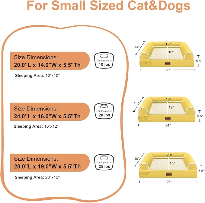 NANUYA Orthopedic Dog Bed for Small Dogs, 24 x 16 Inch, Ginger | Egg crate foam for joint support, 3-sided bolster pet sofa, waterproof lining, washable cover, and non-skid base - Image 6