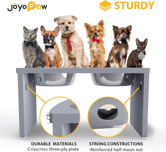 Elevated Dog Bowls, Bamboo Raised Dog Bowl for Large Dogs & Medium Dogs, with 2 Stainless Steel Bowls (10'' Tall–48 oz Bowl, Grey) - Image 3