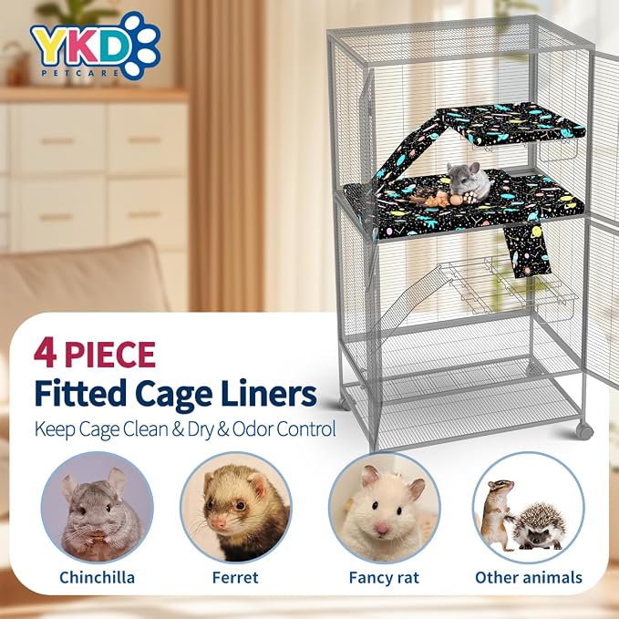 YKD Ferret Cage Liners for Ferret Nation & Critter Nation Cages | Waterproof Chinchilla Cage Accessories, Washable Bedding, for Ferrets, Chinchillas, Rats (Black, Top Pan Set) - Image 2