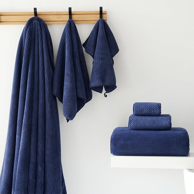 30x60 Inches Extra Large Bath Towels Set Super Soft Absorbent Luxury Microfiber Towels for Bathroom (Navy Blue, 3PCS) - Image 4