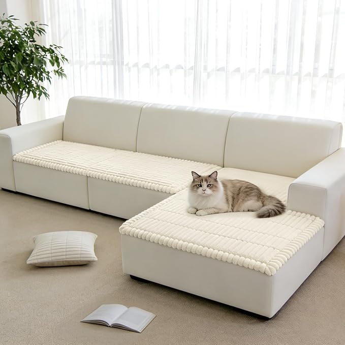 Fuzzy Pet Couch Covers for Dogs Washable, Thick Couch Covers for 3 Cushion Sofa Pet Friendly, Non Slip Plush Dog Couch Cover for for Sectional, Loveseat (Beige, 27.6" x 83") - Image 7