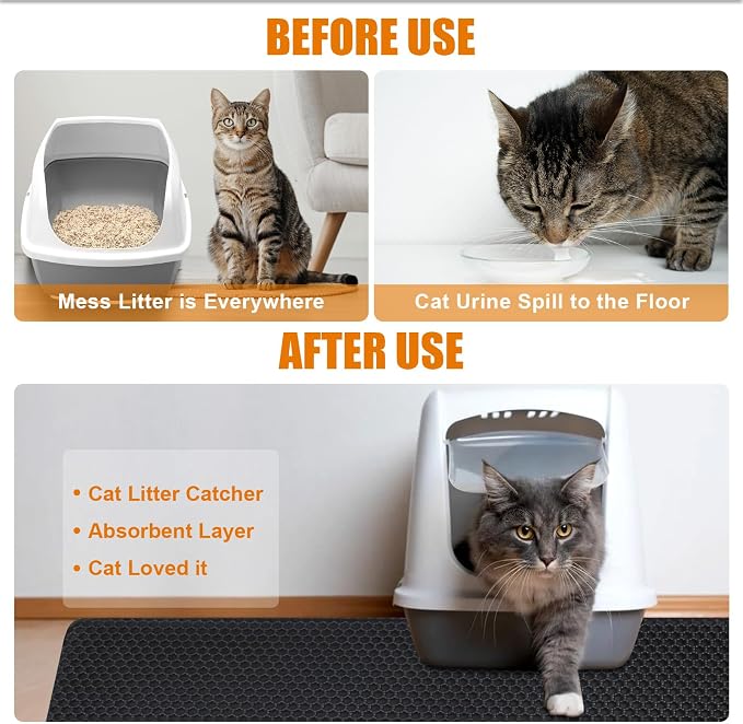 Cat Litter Mat - Extra Large XL 45"x32" Cat Litter Trapping Mat,Honeycomb Double Layer Traps Litter,Washable & Urine Proof,Non-Toxic,Soft EVA Litter Box Mat for Multi-Cat Homes(Black) - Image 4
