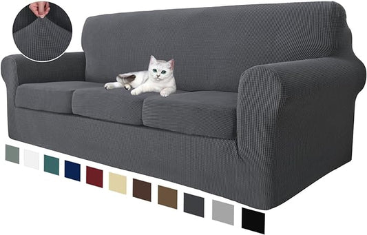 MAXIJIN 4 Piece Couch Covers for 3 Cushion Couch Super Stretch Sofa Cover for Dogs Pet Proof Fitted Furniture Protector Spandex Jacquard Non Slip Magic Couch Slipcover Washable (Extra Large, Gray) by MAXIJIN