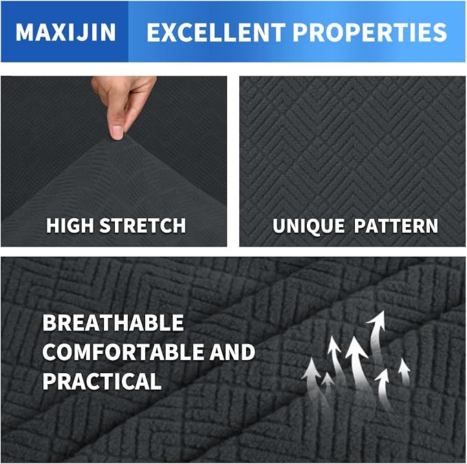 MAXIJIN 4 Piece Couch Covers for 3 Cushion Couch Sofa Covers, Stretch Couch Slipcovers for Sofas with 3 Cushions, Thick 3 Seat Furniture Protector for Dogs Pet (71"-91", Gray) - Image 3