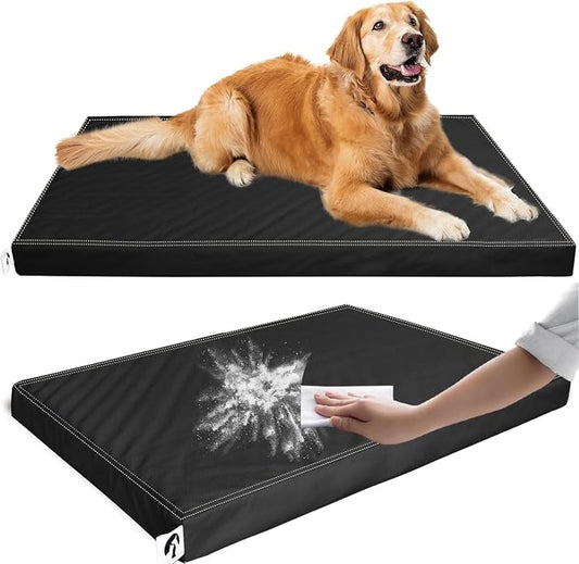 Waterproof Leather Dog Bed, Hair Resistant Crate Mat for Large Dogs, Wipeable Easy to Clean Pet Pad, Durable Black Mattress for Pets Up to 90 lbs by GAUNGDEEN