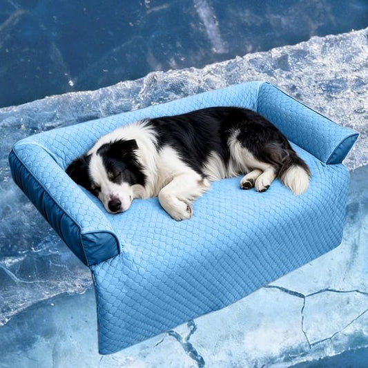 GGIB Cooling Dog Bed Mat with Bolster Pillow Washable Dog Couch Cover Breathable Summer Pet Couch Bed Protector Indoor(Large, Cooling Blue) by GGIB