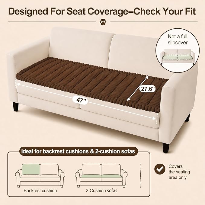 decorUhome Couch Cover for Dogs, Non Slip Fuzzy Thick Pet Sofa Protector | Pet Friendly, Durable Couch Covers for Sofa, Machine Washable, Fits Backrest Cushions & 2-Cushion Sofa, Brown, 27.6" x 47" - Image 10