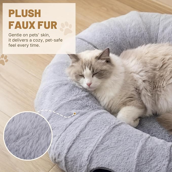 Extra Large Cat Tunnel, 47.2in Multi-Cat Family Big Cat Tunnel for Cats, Long Cat Tunnel Bed with Washable Plush Mat, XXL Pet Play Tunnel Toy for Cats, Puppy, Rabbits Grey - Image 3