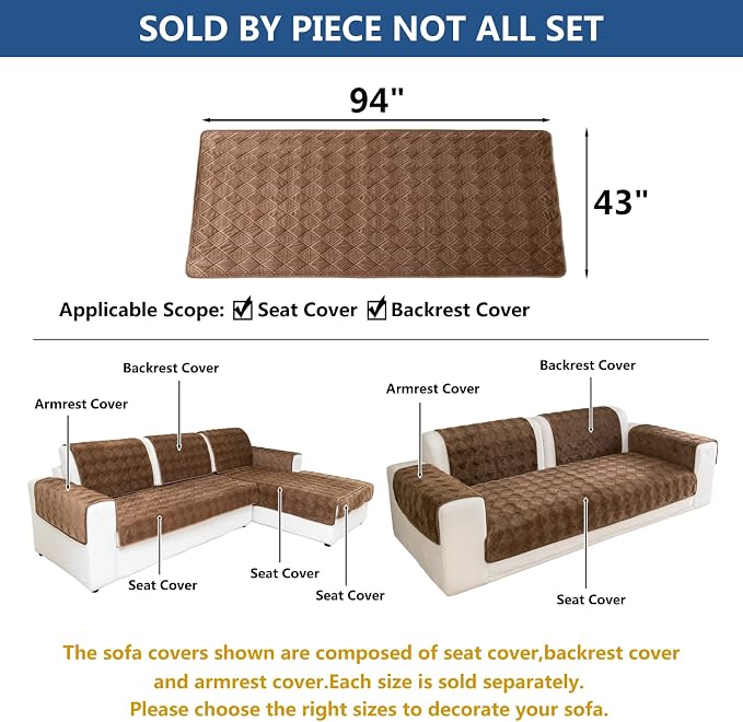 Eismodra Sectional Couch Covers,L Shape Sofa Slipcover Furniture Protector for Dogs Cats Pet Chaise Lounge 3 Cushion Couch Loveseat,Light Brown 43 x 94 inches (Only 1 Piece) - Image 5