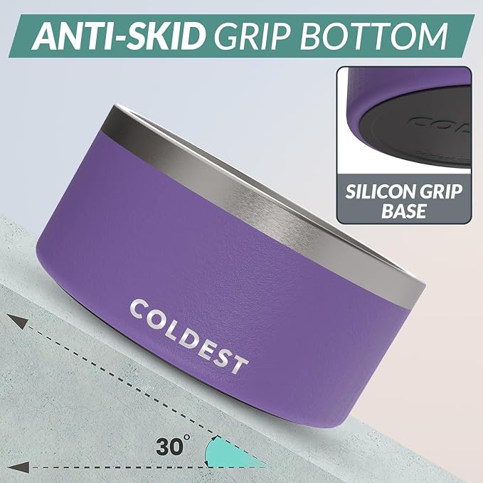 Coldest Dog Bowl - Anti Rust Metal, Non Slip, 3 Layers Insulated Stainless Steel Dog Bowls - Spill Proof & Heavy Duty - Water Bowl for Dogs, Cats & Pets, Dish Washer Safe (200 oz, Galaxy Purple) - Image 2