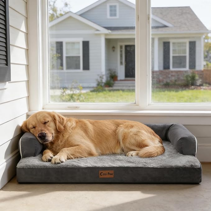 Orthopedic Dog Bed for Extra Large Dogs, 41x27in, Dark Grey | Orthopedic Foam Relieves Joint Pressure, Bolsters Supports Head And Neck, Washable Cover, Non-Slip Bottom - Image 9
