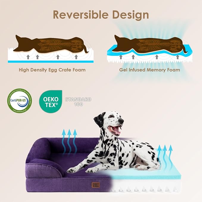 EHEYCIGA Orthopedic XXL Dog Bed, Waterproof Washable XL Big Pet Bed 48" | Non-Slip Bottom and Egg-Crate Memory Foam Extra Large Pet Couch Bed with Washable Removable Cover, Purple - Image 4