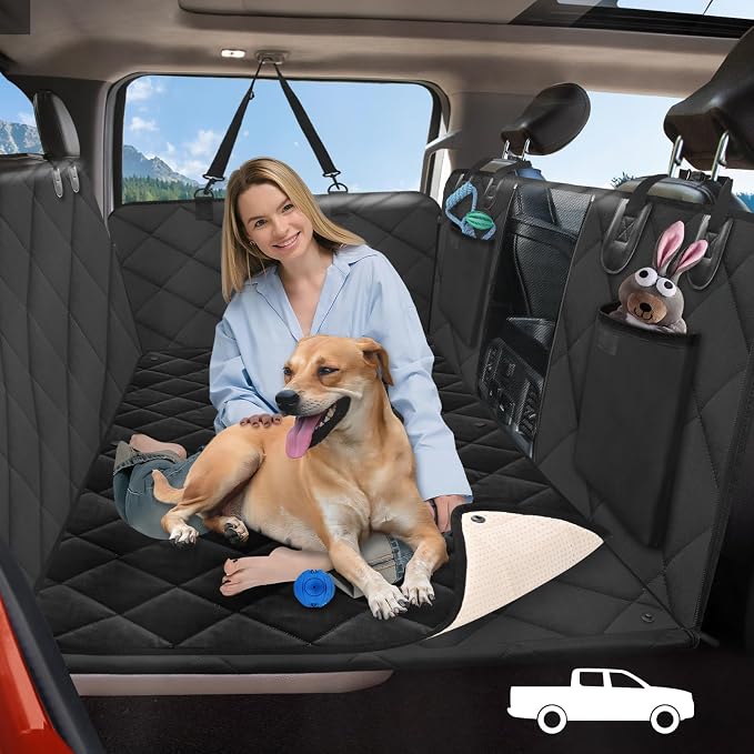 Back Seat Extender for Dogs Truck-Large Space, Dog Pet Seat Cover Back Seat with Blanket, Backseat Dog Hammock for Crew Cab Trucks F150, RAM1500, Sierra, Tundra, Silverado by ROUWINNE