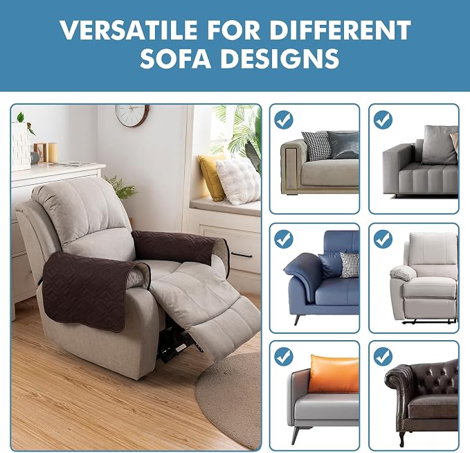 Genina 100% Waterproof Couch Arm Covers Set of 2, Armrest Covers for Sofa Couch Armchair, Anti-Slip Sofa Arm Cover Protectors Armchair Slipcovers for Pets Dogs (Chocolate) - Image 6