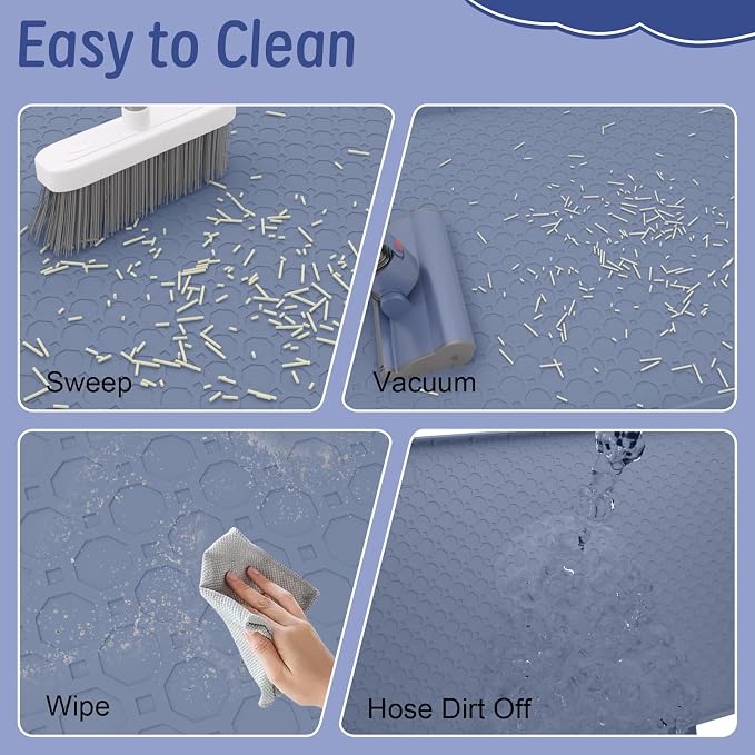 Silicone Large Cat Litter Mat 34" X 22", Cat Mat for Litter Box, Cats Litter Trapping Mat, Non-Slip and Waterproof, Raised Edges, Blue - Image 5