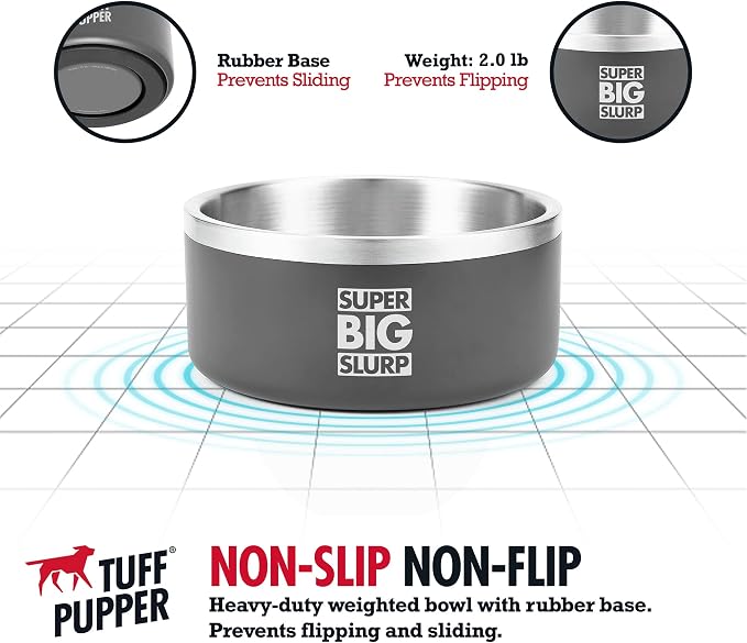 Tuff Pupper Heavy Duty Insulated Dog Bowl | Double Wall Stainless Steel Dog Food Dish | Non-Slip Spill Proof Dishwasher Safe Cat Bowl | Water Dish for Feeding Large Medium Small Pets (66oz, Grey) - Image 4