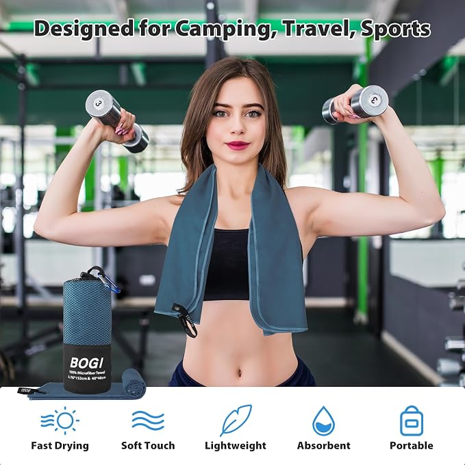 BOGI 4 Pack(8 pcs) Microfiber Travel Sports Towel-Quick Dry Towel, Soft Lightweight Microfiber Camping Towel Absorbent Compact Travel Towel for Camping Gym Beach Bath Yoga Swimming Backpacking-X Large - Image 5