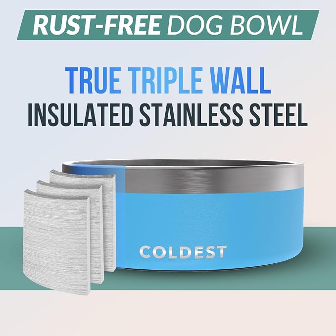 Coldest Dog Bowl - Anti Rust Metal, Non Slip, 3 Layers Insulated Stainless Steel Dog Bowls - Spill Proof & Heavy Duty - Water Bowl for Dogs, Cats & Pets, Dish Washer Safe (64 oz, Celestial Blue) - Image 3