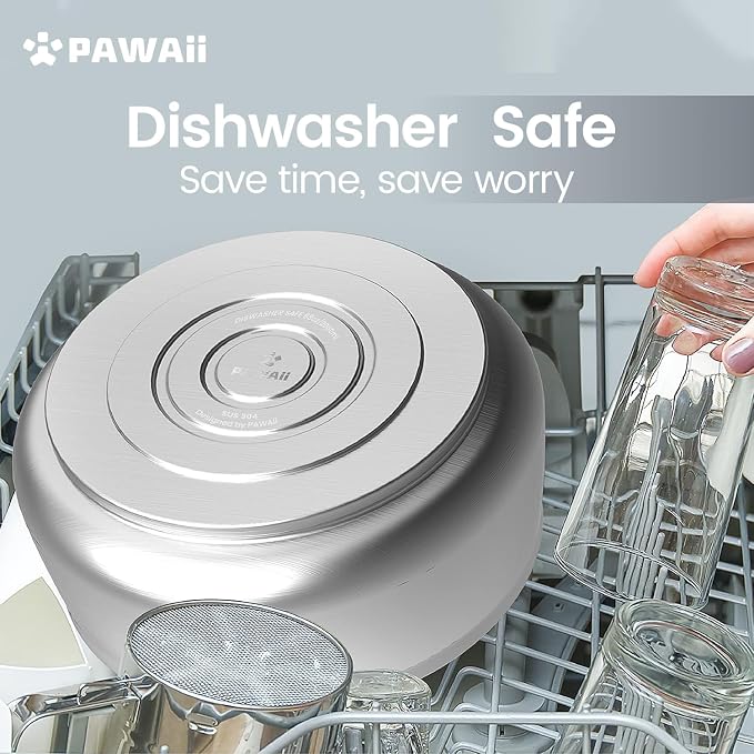 Pawaii Dog Bowl,68 oz Stainless Steel Food and Water Bowl,ID Tag,1 Pack | Double-Wall Design,Non-Slip Rubber Base,Dishwasher Safe,Smooth Open Design, Not a Slow Feeder,Easy-Rinse Interior - Image 6