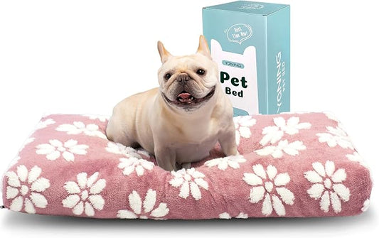Cute Fluffy Dog Beds for Small Medium Dogs, 30"x 20", Pink Flower | Thick Dog Bed for Crate Kennel, Pet Bed with Removable Washable Cover, Anti-Slip Bottom by Yaning