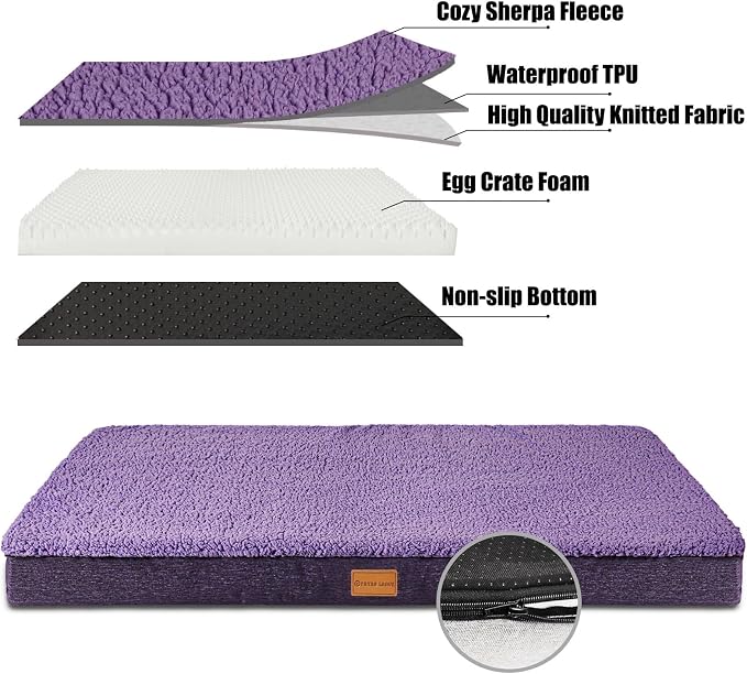 Patas Lague Orthopedic Large Dog Bed Washable Pet Sofa Mat 48''X30''Purple | Egg-Crate Foam Dog Couch For Large Sized Dogs, Waterproof Removable Cover, Soft Pet Crate Bed With Nonskid Bottom - Image 4