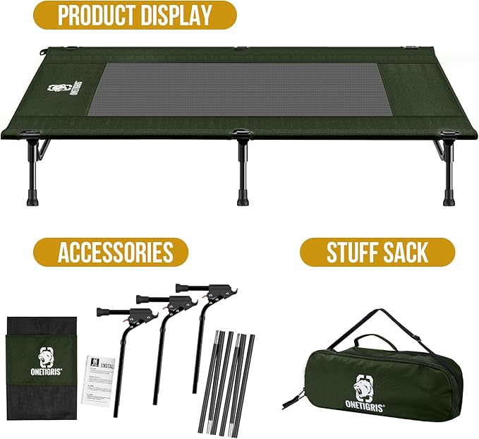 ONETIGRIS Elevated Dog Bed, Outdoor Dog Cod Large Raised Dogs Bed with Chew Proof Mesh, No-Slip Portable Dogs Cot Bed for Indoor & Outdoor Portable (Green, Medium)