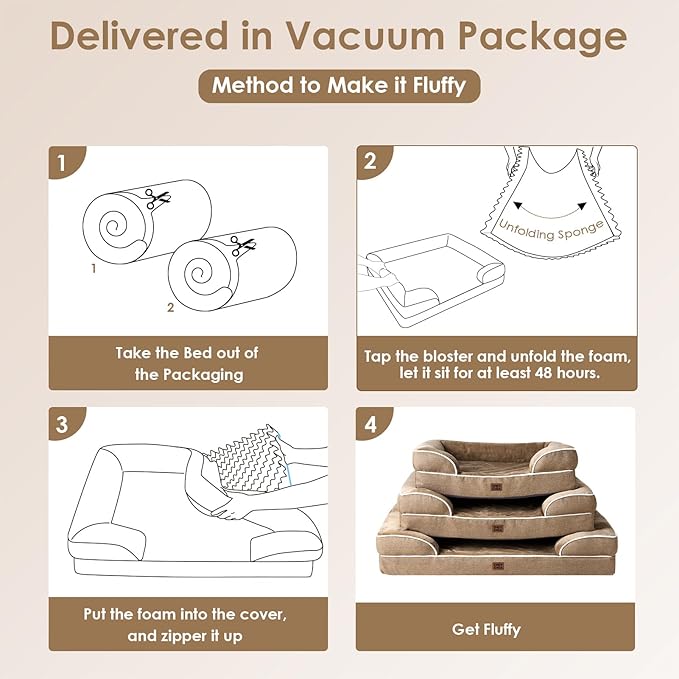 EHEYCIGA Orthopedic Dog Beds Large Sized Dog, Waterproof Washable Pet Bed | Non-Slip Bottom and Egg-Crate Memory Foam XL Dog Couch Bed with Washable Removable Cover, Camel - Image 7
