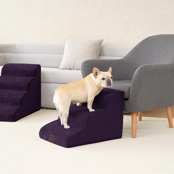 EHEYCIGA Curved Dog Stairs Ramp for Small Dogs 15.7" H, 3-Step Dog Steps for Couch Sofa and Chair, Pet Stairs for Cats, Non-Slip Balanced Pet Steps Indoor, Purple - Image 8