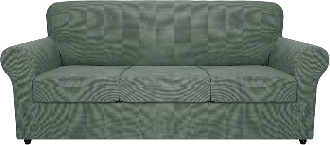 MAXIJIN 4 Piece Couch Covers for 3 Cushion Couch Super Stretch Sofa Cover for Dogs Pet Proof Fitted Furniture Protector Jacquard Non Slip Magic Couch Slipcover Washable (Extra Large, Pea Green) by MAXIJIN
