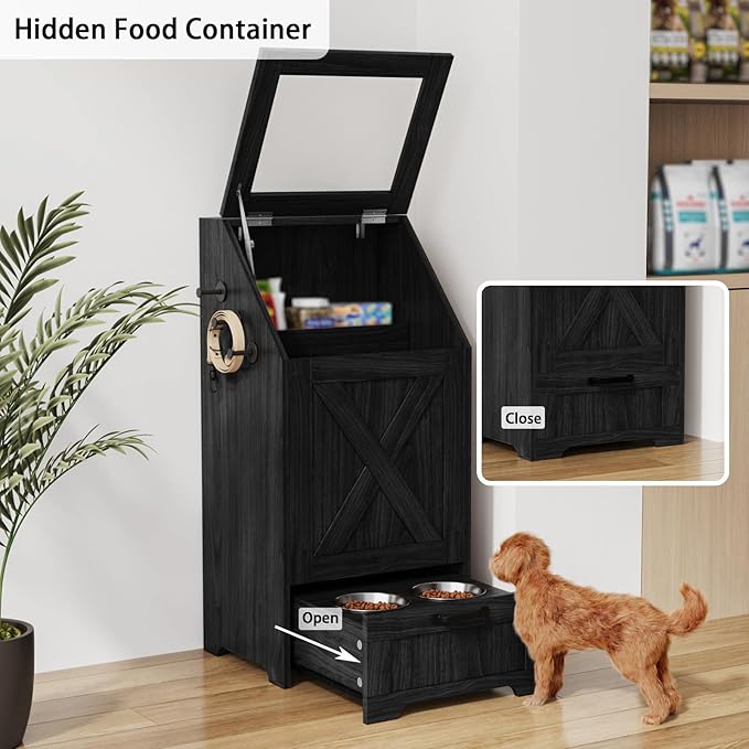 Dog Feeding Station with Storage Cabinet and 2 Elevated Dog Bowls, Hidden Pet Food Storage Organizer for Dog &Cat,Modern Dogs Furniture (Black) - Image 6