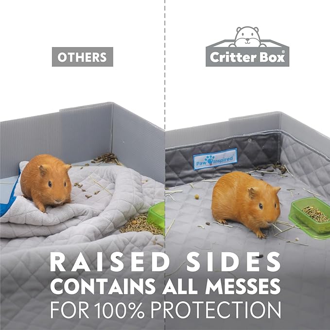Paw Inspired Critter Box Cage Liner, Raised Sides, Midwest Size | Washable Fleece Bedding for Guinea Pigs Rabbits, Hamsters, Small Animals, Edge Protected Pee Pads - Image 3