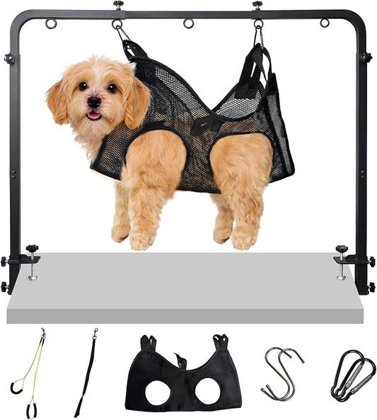 Adjustable Dog Grooming Stand for Table: 42" Height & 27"-39" Width, Includes Hammock & 2 No-Sit Nooses, Heavy-Duty Dog Grooming Arm for Bathing Nail Trimming Drying Cutting Cats & Dogs at Home by Unknown
