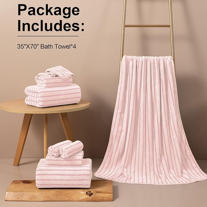 Mistyrose Bath Towels,4 Pack Pink 35"x70" Large Bath Towels Microfiber Absorbent XL Bath Sheets Super Soft Towels for Bathroom Quick Dry Oversized Shower Towels for Family Hotel Spa Gym - Image 6
