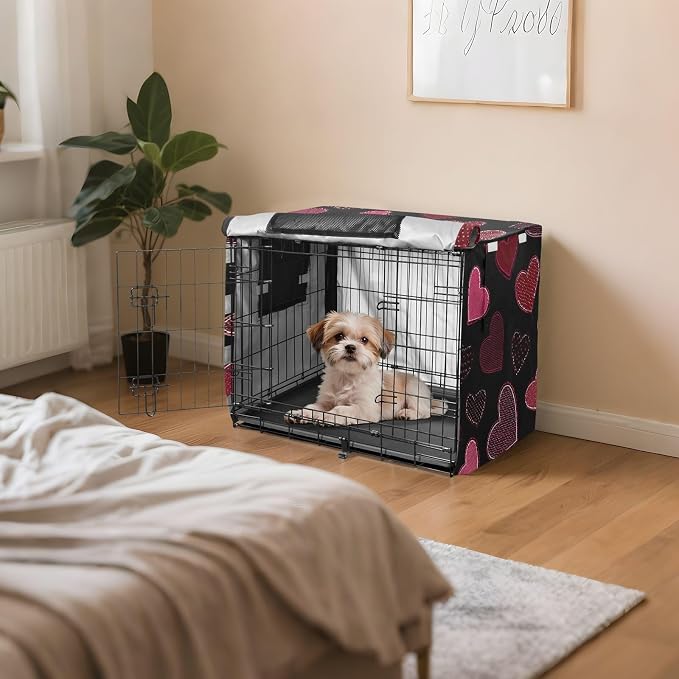 Dog Crate Cover Kennel Cover for Dog Cages Breathable for Wire Cage Indoor Outdoor Black Striped Heart - Image 7