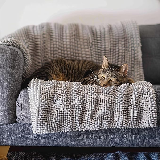 Muddy Mat® Dog Blanket - Chenille Water Absorption Blanket for Bed & Couch Cover for Dogs Washable, Anti-Slip Soft and Durable Furniture Protector for Dogs - Grey 52"x72" - Image 6